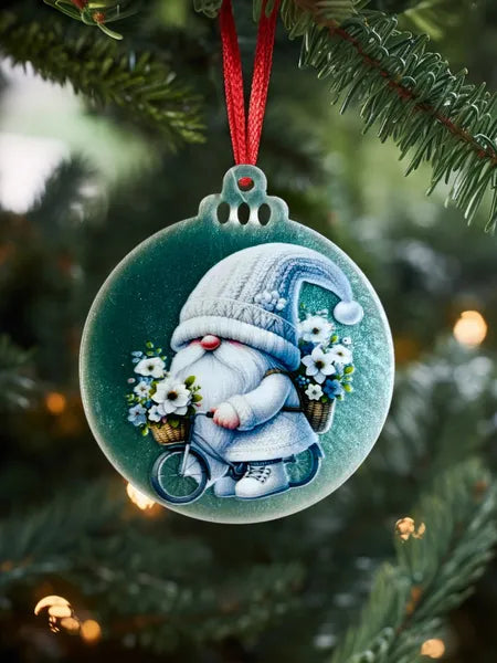 Boule plate Noel plexi et resine - fond vert