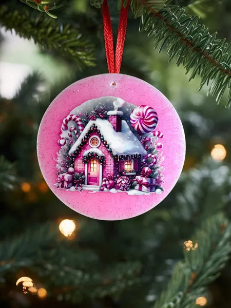 Boule plate en plexi et résine fond rose