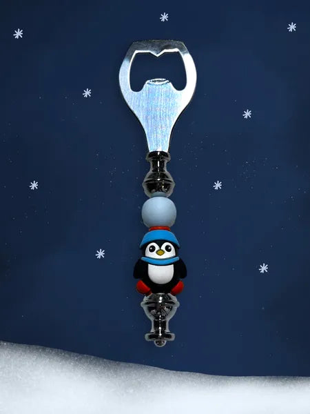 Décapsuleur avec perle en silicone et petit pingouin