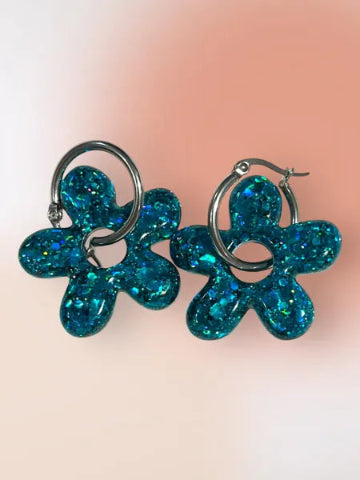 Boucles d'oreilles en résine - création artisanale avec éléments interchangeable