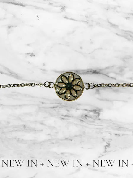 Bracelet en acier inoxydable et résine – Cœur ou Fleur – Doré ou Argenté