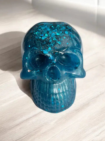 Décoration Tête de mort en résine avec éclairage LED