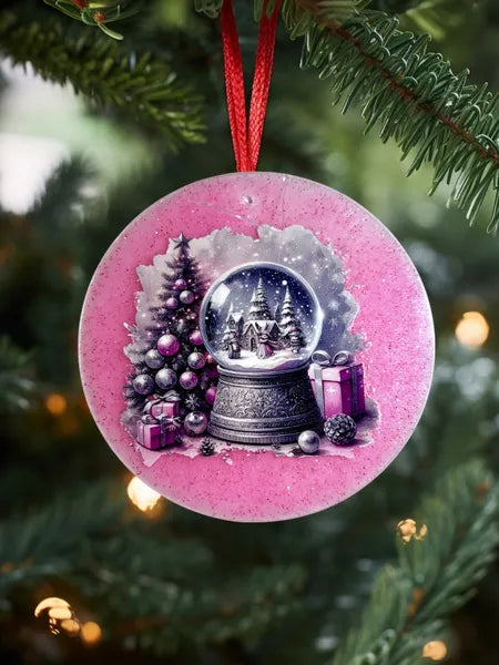 Boule plate en plexi et résine fond rose