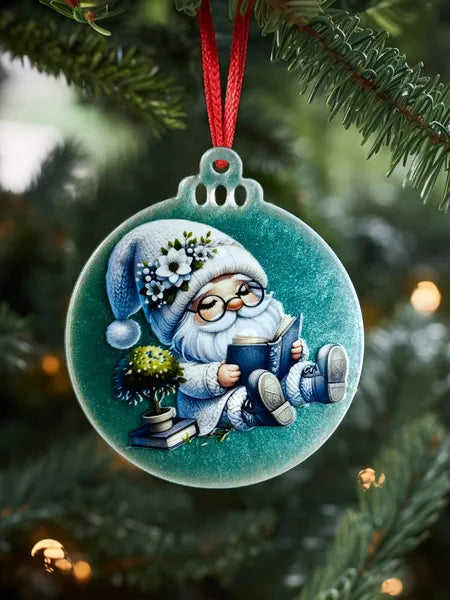 Boule plate Noel plexi et resine - fond vert