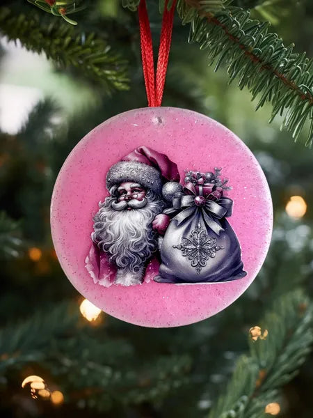 Boule plate en plexi et résine fond rose