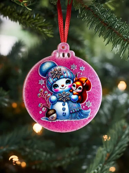 Boule plate en plexi et résine fond rose