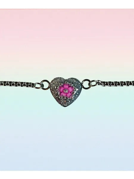 Bracelet cœur en acier inoxydable et verre