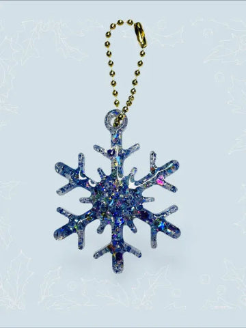 Porte-clé flocon de neige en résine - création artisanale unique