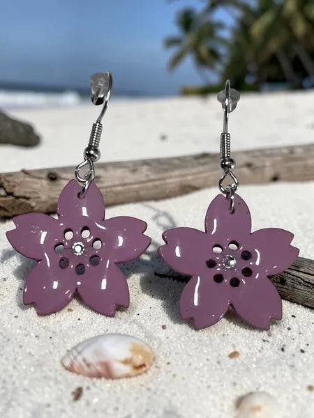 boucles d oreilles fleur rose en resine fait main wendy goodies